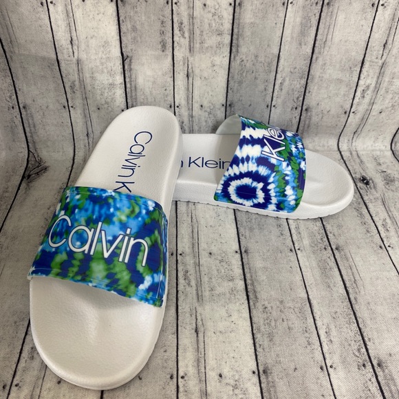 CALVIN KLEIN WOMENS TIE DYED STYLE SLIDES - Picture 3 of 3